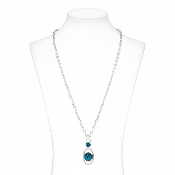 Anne Klein Jewelry - Anne Klein Silver Tone Blue Crystal Pendant Necklace Adjustable New
